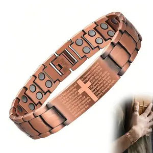 Men's pure copper adjustable magnetic cross bracelet - strength 3500 Gauss magnet - hypoallergenic, non plated or inlaid material - durable copper bracelet - ideal gift for father or lover - magnetic attraction bracelet including size tools jewelry gift s