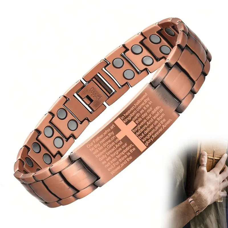 Men's pure copper adjustable magnetic cross bracelet - strength 3500 Gauss magnet - hypoallergenic, non plated or inlaid material - durable copper bracelet - ideal gift for father or lover - magnetic attraction bracelet including size tools jewelry gift s