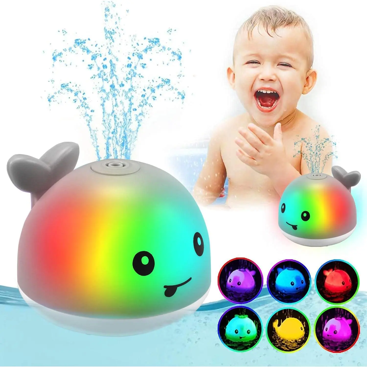 360° Rotatable Whale Bath Toy for Toddlers 1-5 Years Old, Colorful Lights, Auto Water Spraying, Safe Waterproof, Floats on Water, 360° Bath Action, Ideal Kids' Gift, Durable
