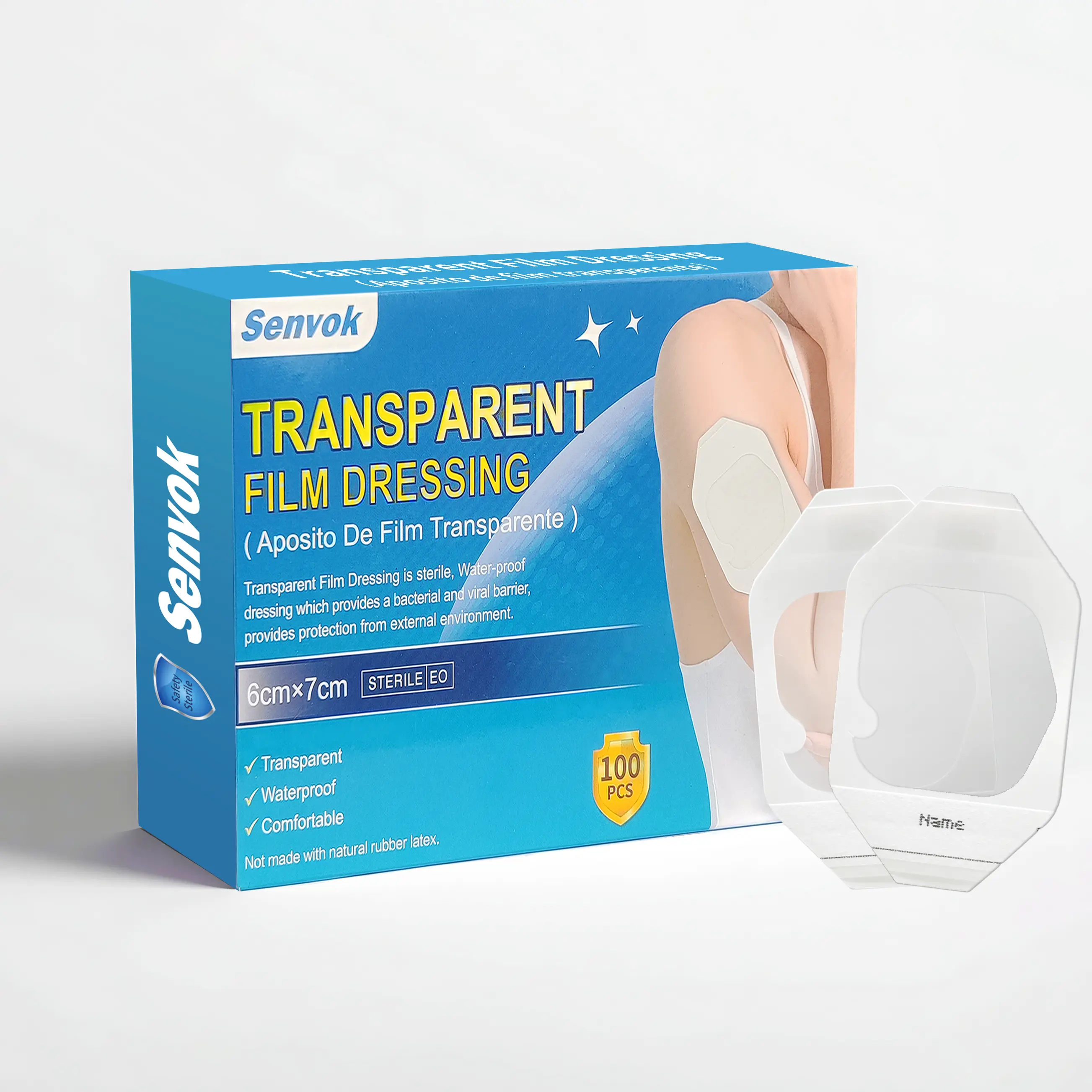 Senvok Transparent Film Dressing 6cmx7cm (100Pack)-Waterproof Wound Cover, SurgicalShower Protector, Tattoo Aftercare & lV ShieldAdhesive Bandages