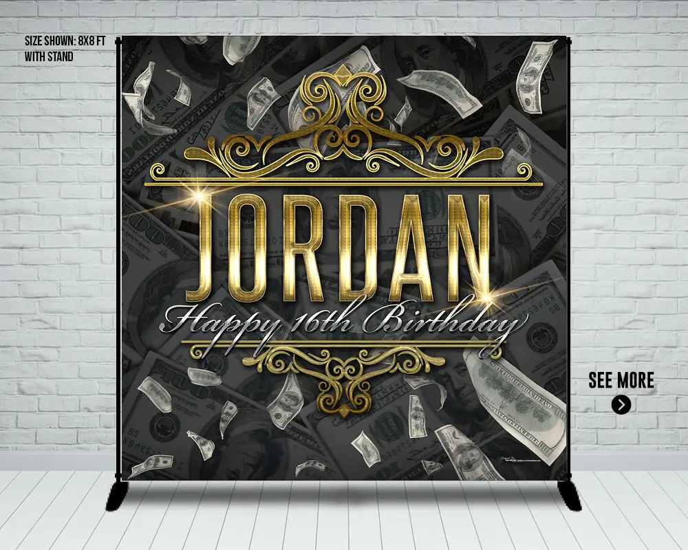 Money Birthday Banner | Bling | Black & Gold | Luxury | Dollar