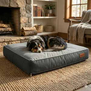 Water Repellant Dog Bed Cover 36x27x4 Inch – Waterproof Heavy Duty Soft Plush Pet Mattress Protector, Washable Removable Zipper, Anti-Slip Durable Dog Cushion Cover Grey/Black