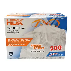 13 Gallon Reinforced Top Drawstring Fresh Scented Tall Kitchen Trash Bags with 20% PCR (200-Count)