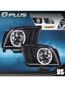 Clear/Black LED DRL Halo Headlights Assembly Fit For 2005-2009 Ford Mustang