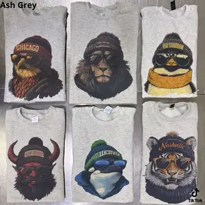Hockey Spirit Animal Graphic Ash Grey Sweatshirt Game Day Hockey Animals Pullover Hockey City Sweatshirts Ice Hockey Animal Pullover - PTS