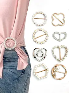 3pcs/6pcs/8pcs Pearl Brooches, Elegant Geometric Design, All-Seasons Plain Pattern, Metal Alloy Decorative Pins, Clothing Accessories