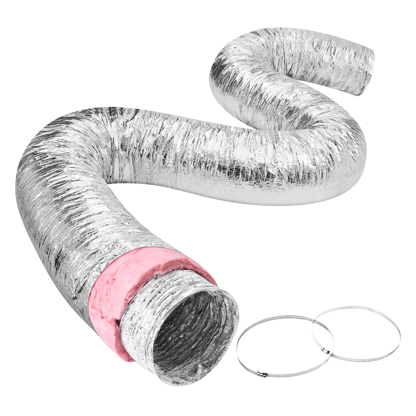 【Summerfinds】VEVOR Dryer Vent Hose 4'' Insulated Flexible Duct 25FT Long with 2 Duct ClampsHeavy-Duty Three Layer Protection for HVAC Heating Cooling Ventilation and ExhaustR-6.0 Flame Resistance Value