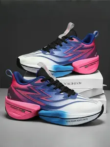 Parent-Child Yellow & Pink Color Block Lightning Pattern Running Shoes, Breathable Mesh, Lightweight Cushion, For Sports & Daily Outings