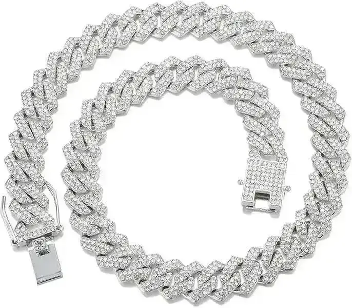Mens and Womens Miami Cuban Link Chain Necklace 12mm Diamond Prong Cuban Chain 18/20/24inch Length Hip Hop Jewely