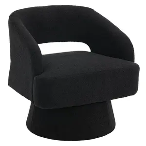 Swivel Accent Chair, 360° Modern Swivel Barrel Chair with Open Back & Plush Foam Cushions, Comfy Round Lounge Chair for Living Room, Bedroom, Office, Black
