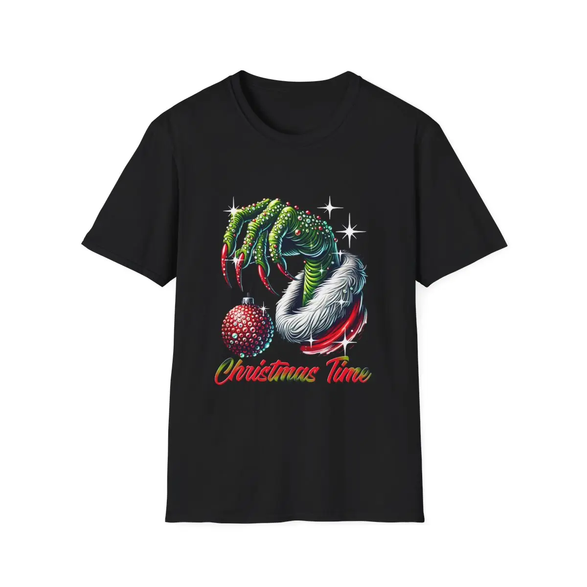 Grinchy Hand Christmas Time Unisex T-Shirt - Funny Holiday Tee, Festive Graphic Shirt, Xmas Gift Idea, Comfy Graphic Top, Green Red