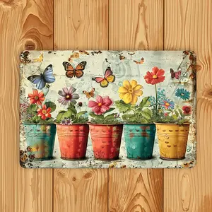Retro Floral Butterfly Metal Sign for Interior Exterior Wall Decor Casual Cafe Bar Artistic Home Office Iron Material 12x8 Inches