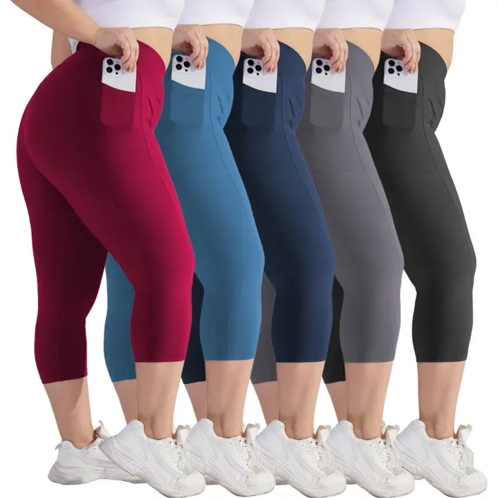Plus Size Curvy Capri Leggings for Women - High Waist Compression Fit with Tummy Control and Pockets for Gym Wear, Women's Gym Wear, Plus Size Clothes, Curvy Clothing, Female, Women's Clothes, Clothes Products