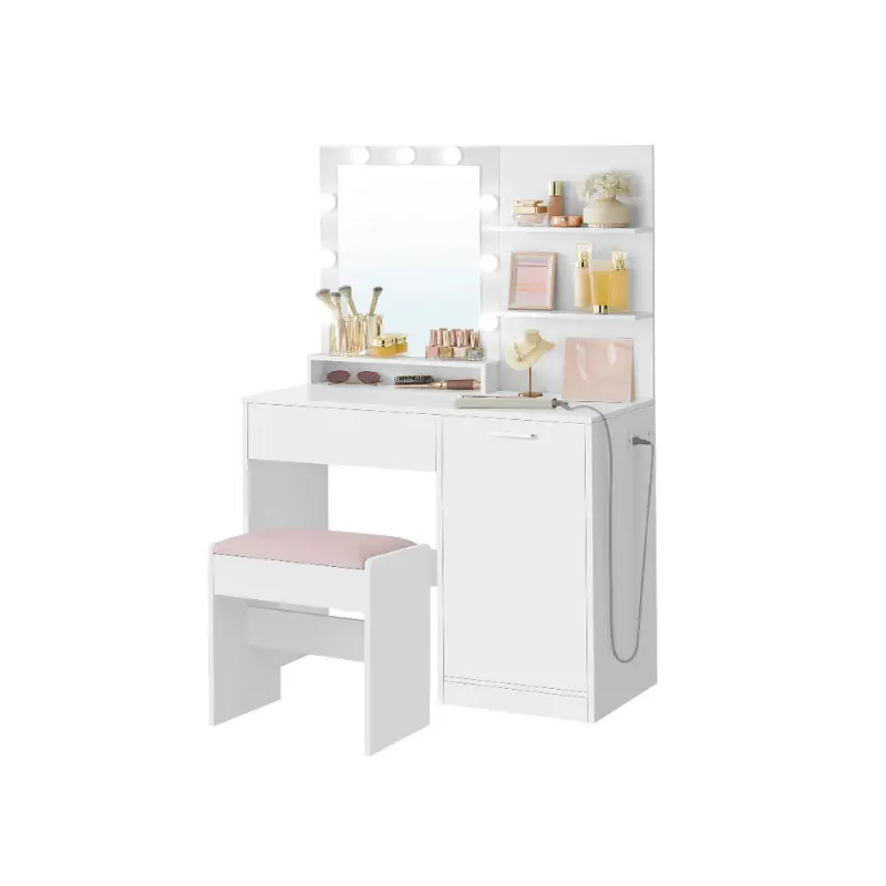 VASAGLE Vanity Makeup Desk, LED Makeup Vanity with Lighted Mirror for Home Organization & Storage