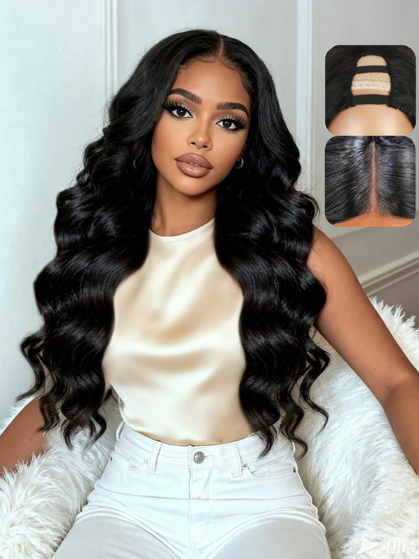 U Part Body Wave Glueless Half Wigs for Women, No Sew in No Leave Out, Synthetic Body Wave Wig, Heat Resistant, Natural, Synthetic Material Wigs, Wavy Wigs