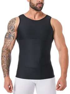 Men's Solid Color Plain Compression Shaper Top, High-Stretch Tummy-Control Shapewear Tank Top for Men, Compression Tops