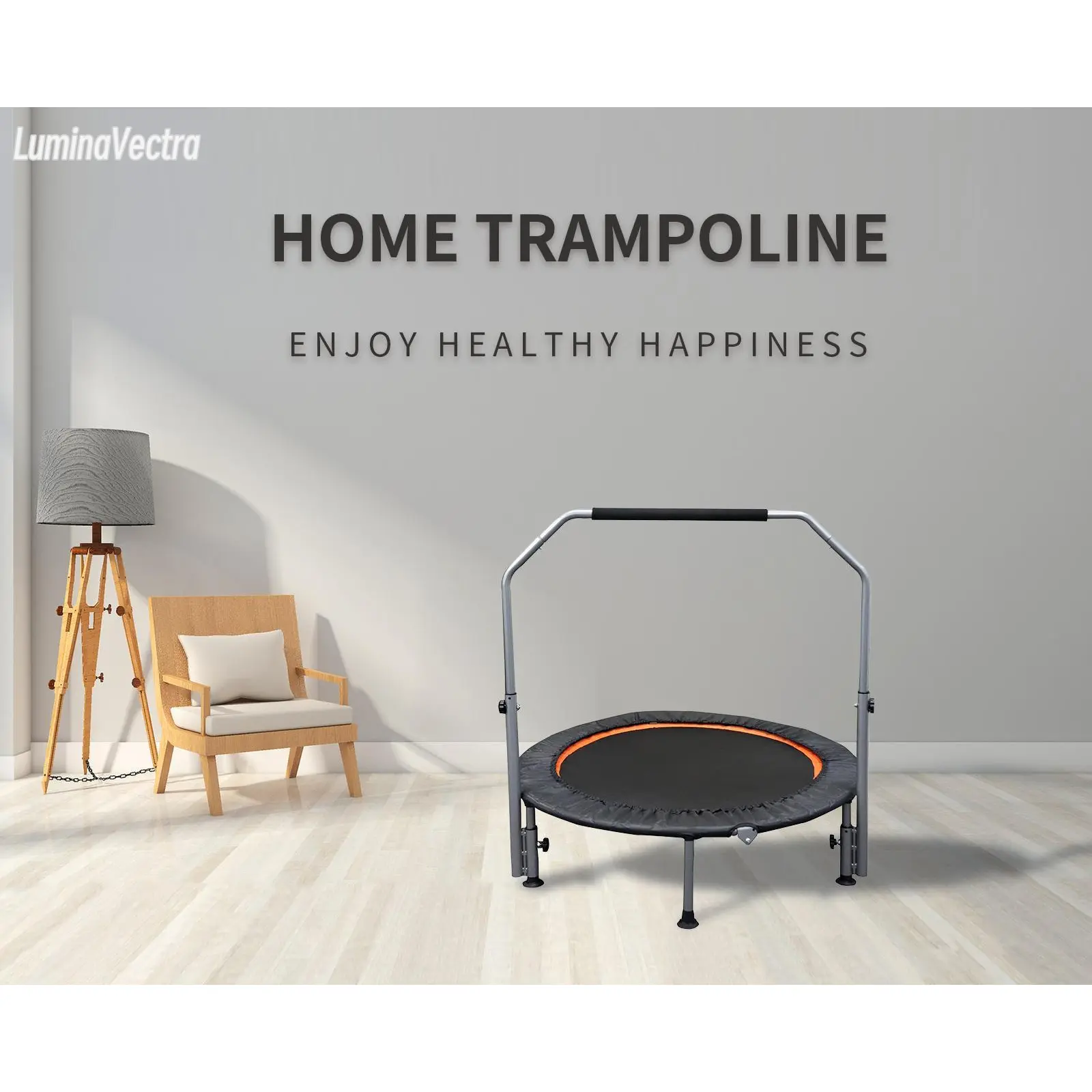 40/48'' Foldable mini trampoline max load 330lbs fitness rebounder with adjustable foam handle exercise trampoline fr adults indoor garden workout