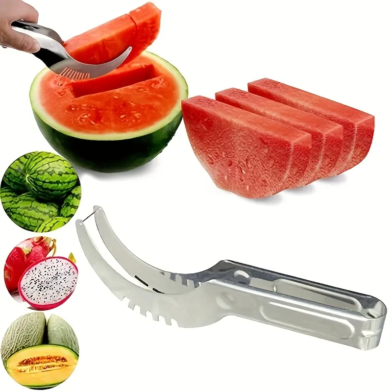 Watermelon Slicer Cutter, Stainless Steel Melon Slicer Knife, Durable Fruit Tool, Easy to Use Fruit Cutter Tool for Watermelon, Cantaloupe, Dragon Fruit, Kitchen Gadget for Summer, Kitchen Fruit Utensil, Household Fruit Knives, Handheld Slicer