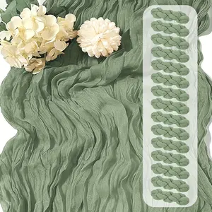 15pcs Elegant Balinese Pleated Table Runner - Solid Color Cheesecloth Fabric, Showers & Birthday Parties, Durable Party Decor, Holiday Desktop Decoration, Dining Table Decor, Room Decor, Home Decoration, Easy Care