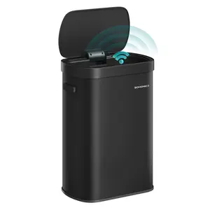 SONGMICS Motion Sensor Trash Can, 13-Gallon (50 L) Automatic Garbage Can with Soft Close Lid, Stainless Steel, Wave or Touch to Open