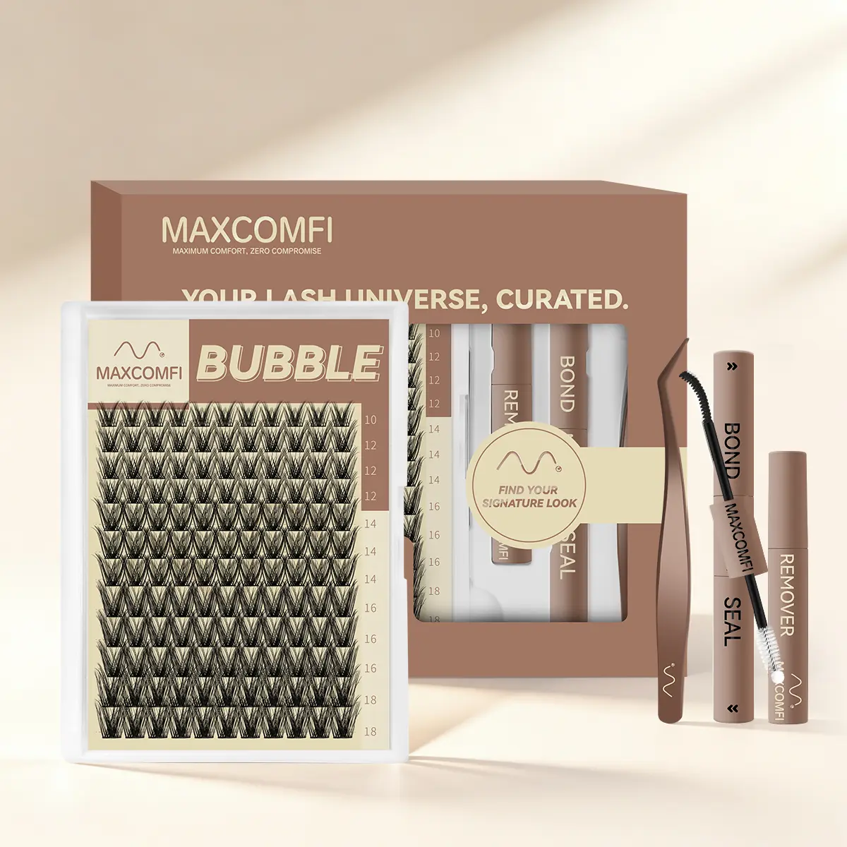 Bubble | Maxcomfi Bubble Fluffy Dense Lash Clusters, Mega Volume Thick Bouncy DIY Individual Cluster Eyelash Extensions, Reusable Full Dramatic Voluminous Lashes Natural & Glam Makeup Look for Daily Party