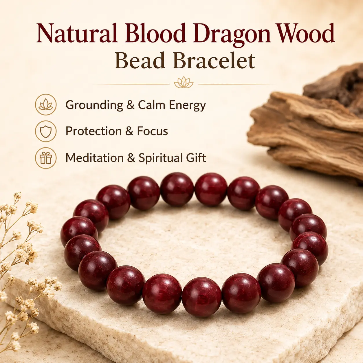 Unisex Handcrafted Natural Dragon Blood Wood Beaded Jewelry Bracelet - Elastic Cord, Energy Healing, Grounding for Mindfulness, Daily Wear, Spiritual Gift, TikTok Recommended, Energy Healing Bracelet, Dragon Blood Wood Bracelets & Bangles