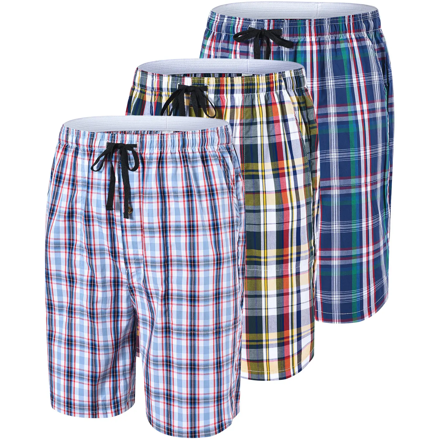 MoFiz Men's 100% Cotton 3-Pack Pajama Set, Menswear Plaid Loungewear with Pyjamas Bottoms for Casual Sleep, Cotton Sleepwear