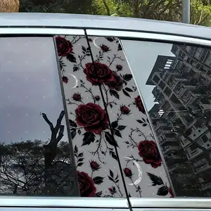 2pc Thorn Rose Car B Pillar Protection Sticker, Easy Peel & Stick, Sunproof Waterproof Scratch Resistant, Fits All Cars, Car Exterior Decoration
