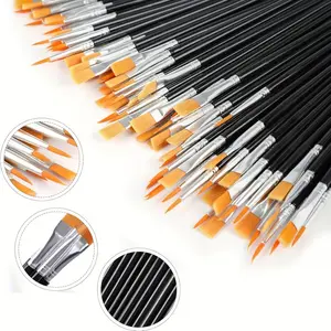 50/100 Piece Nylon Hair Brush Set, Flat Head and Round Head, Professional Oil Painting Watercolor Face Art Supplies, Acrylic Canvas Rock Nail Drawing Tools