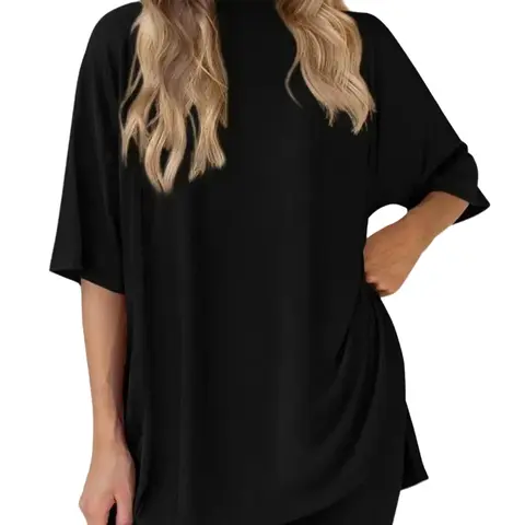 Women's Solid Color T-Shirt and Fitted Shorts Cozy Loungewear Set, Casual Comfortable Round Neck Sleepwear for Summer, with Pockets and Oversized Fit, Casual Loungewear Outfits