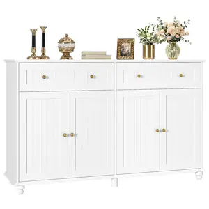 Buffet Cabinet with Storage, 55.1" Large Sideboard Buffet Table, Modern Sideboard Kitchen Cabinet with 2 Drawers and 4 Doors, Wood Coffee Bar for Kitchen Dining Room