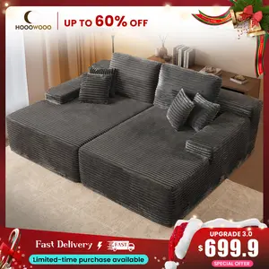 【2 Packages Shipping】82" Oversized Sectional Double Lounge Chaise with Cloud Plush Sofa Bed, Fluffy Modern Boneless Couch Sleeper Loveseat Chair for Indoor Living Room Bedroom Reading Movie - No Assembly Required