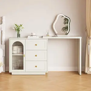 Desk, Extendable Corner    With 3 Drawers & 1 Door, Modern Dressing  For Bedroom, White   Without Mirror makeup Vanity Table