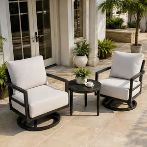 ARCH 3-Piece Outdoor Patio Conversation Set with 360° Swivel Lounge Chairs, Sunbrella Cushions, and 23.6" Sintered Stone Side Table, Modern Aluminum Frame, Ember Black, for Garden, Balcony, or Porch, 2-Person Seating Group, Ember Black Color Options