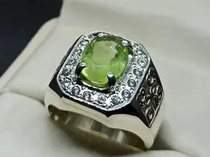 Natural 4 Carat Eye Clean Fresh Green Egyptian Peridot Sterling Silver 925 Handmade Men's Engraved Ring