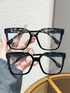 Unisex Square Frame Glasses Set, Boho Style Leopard Pattern, Plastic Material, Non-Color Changing, All Seasons Use, Daily Wear, Stylish Square Frames
