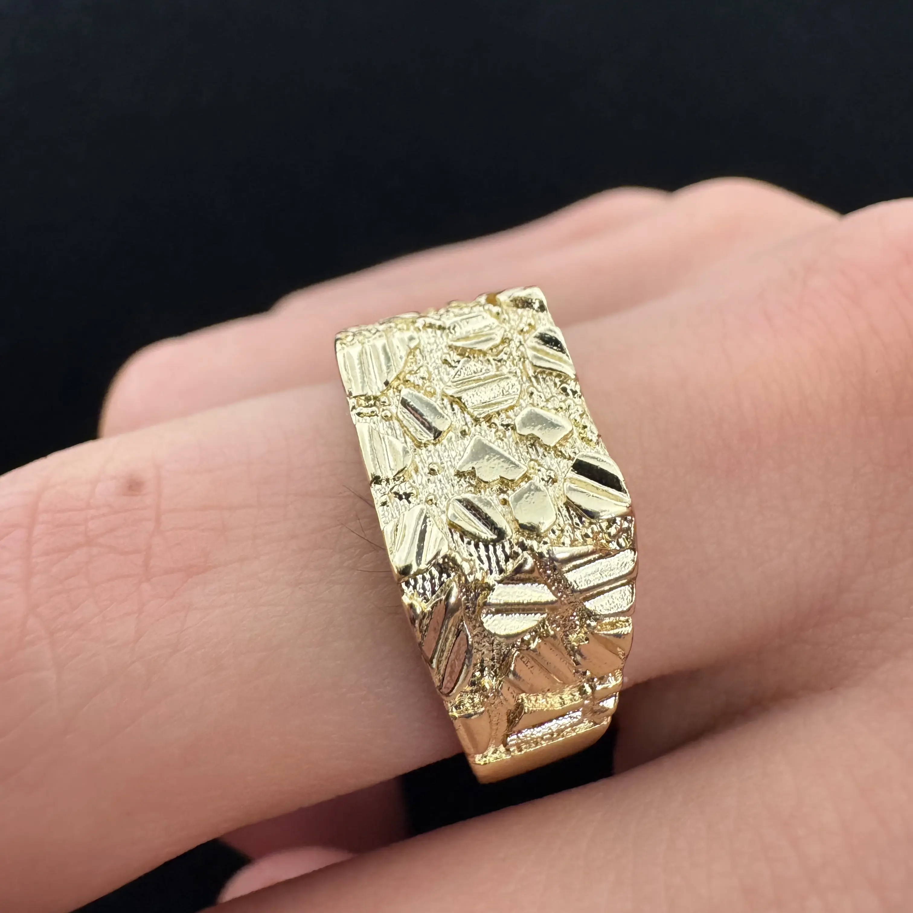 Nugget  14k Gold Plated No Fade 10MM 12MM cluster Adjustable Promise  Set moissanite  bubble spring  Titanium Steel Wood Inlay Hypoallergenic Four-Claw Square  engagement