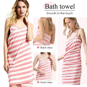 【COZY Soft Plush Feel】Women's Wearable Bath Towel Super Absorbent Towel Wrap with Straps, Breathable Soft Towel Robe for Women after Shower