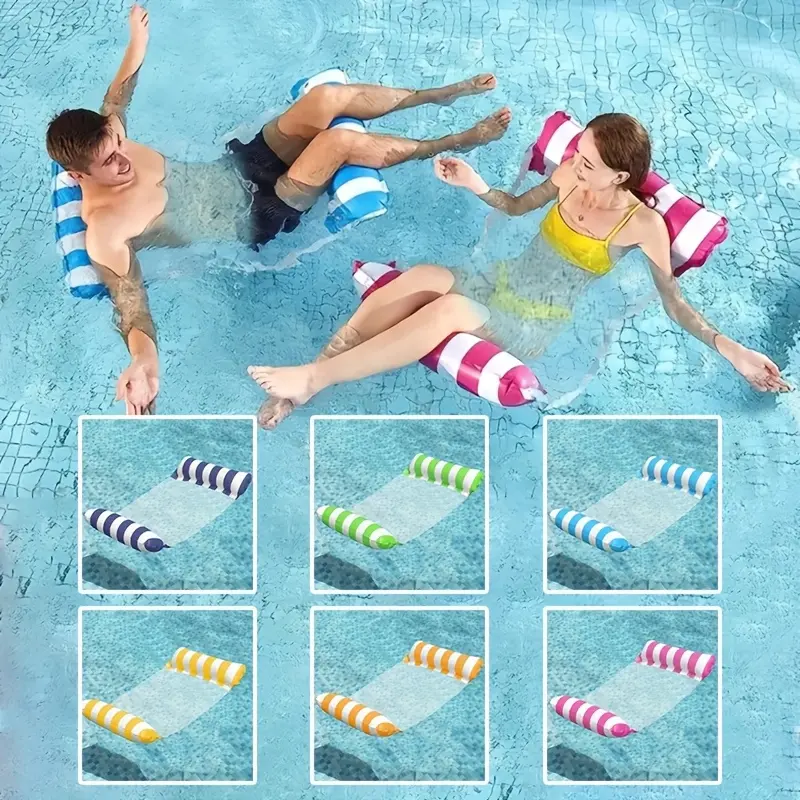 Unisex Inflatable Pool Hammock Chair Bed - Portable Foldable Reclined Recliner Floats for Adults, 2-Tube Striped Floating Lounger with Air Pump for Summer Water Relaxation