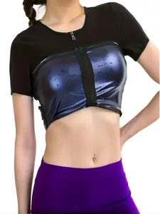 Women's Solid Zip Up Sauna Tee, Sporty Round Neck Short Sleeve Sweat Top Active Top Gym Tops Fitness Sport Top Breathable Workout Tops for Yoga Gym Workout Running, Ladies Sportswear for All Seasons