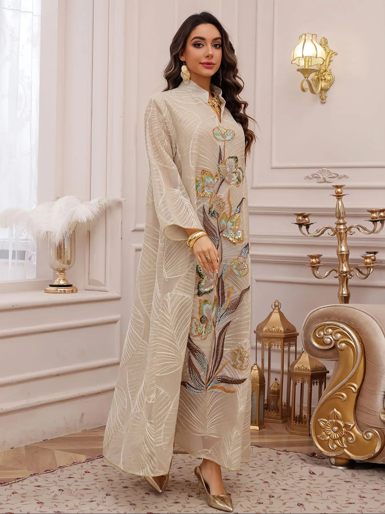 Ramadan Dubai Embroidered Sequin Long Dress, Loose-Fitting Modest Abaya for Muslim Women, All Seasons Jalabaya Party Wear, Loose Abayas