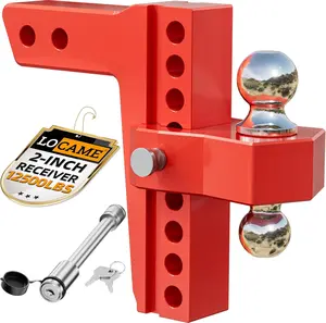 LOCAME Adjustable Trailer Hitch, Fits 2-Inch Receiver Only, 8-Inch Drop/Rise Aluminum Drop Hitch,12,500 LBS GTW-Tow Hitch for Heavy Duty Truck with Double Stainless Steel Locks, Red, Cars accessories