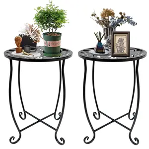 2-Pack Indoor/Outdoor Side Tables, 15-Inch High Versatile Round Metal End Table for Patio, Balcony, Yard