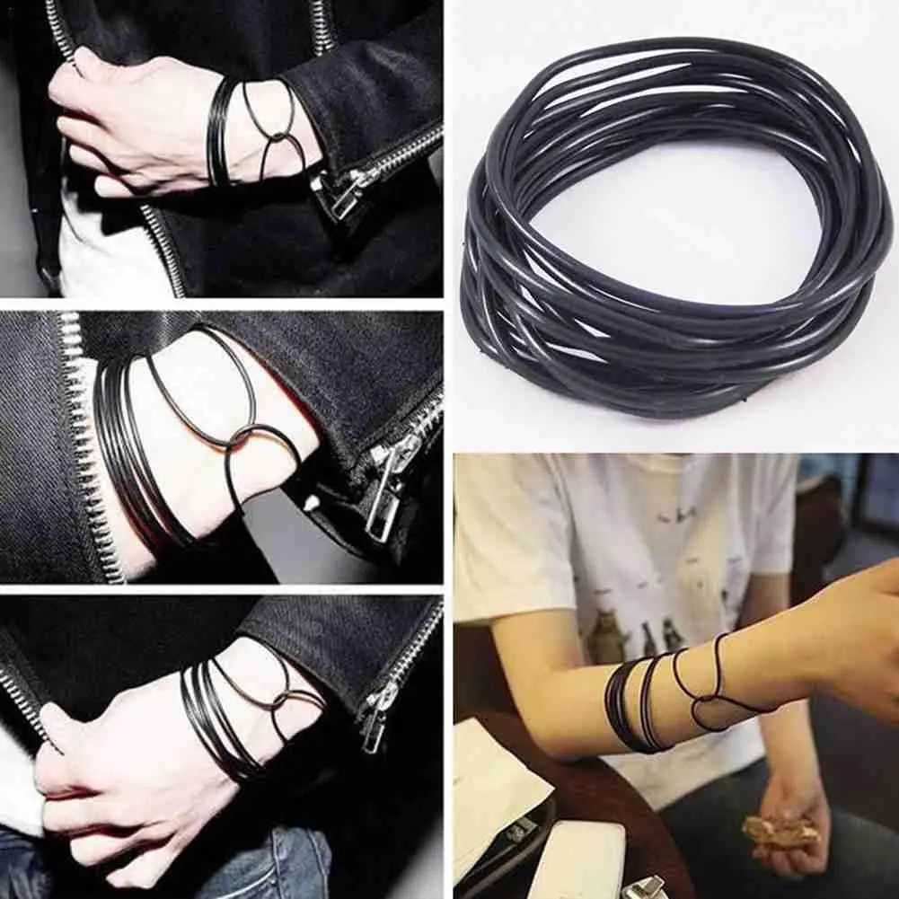 JEWEL-US - 10 Pcs In 1 Bag  Black Silicone Rope Bracelets For Men Women Charm Simple Casual Punk Rock Unisex Bracelet Bangles Jewelry