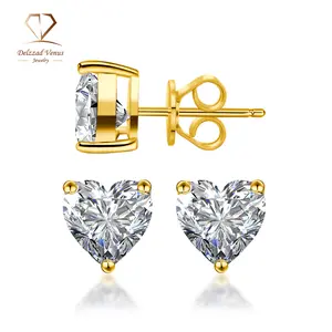 Delzzad S925 VVS Synthetic Moissanite Heart Shape Solitaire Stud Earrings Perfect Birthday Mother’s Day Gift for Men Women Wedding Set