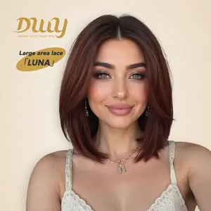 Luna-DWY 13×6 Lace Front Free Part Shoulder Length Burgundy Bob Glueless Synthetic Wig for Women 10 Inches Fashion Wig Fit Wig
