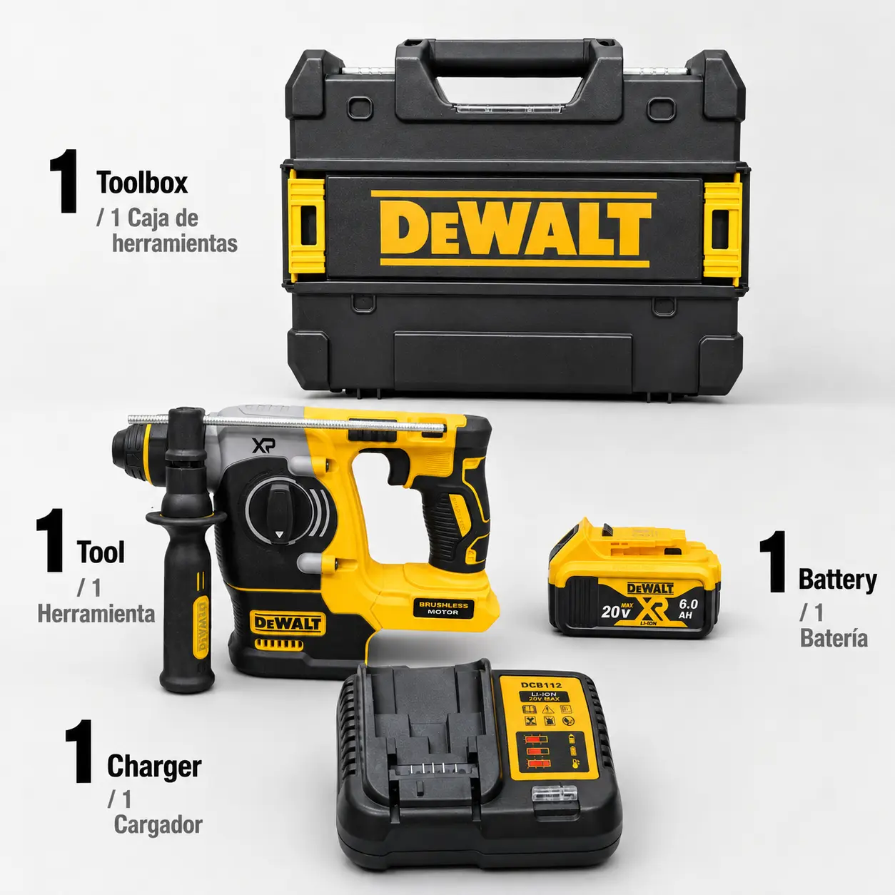 DEWALT DCH273 Cordless Rotary Hammer 20V MAX XR Brushless Kit Complete Set For Construction