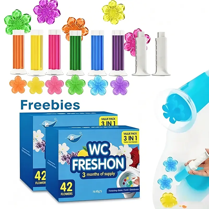 6-Pack Automatic Toilet Gel Stamps (84 Count) – Long-Lasting Toilet Bowl Cleaner, Flower Scent Bathroom Freshener, Toilet Gel Deodorizer with 2 Dispensers & 6 Fragrances