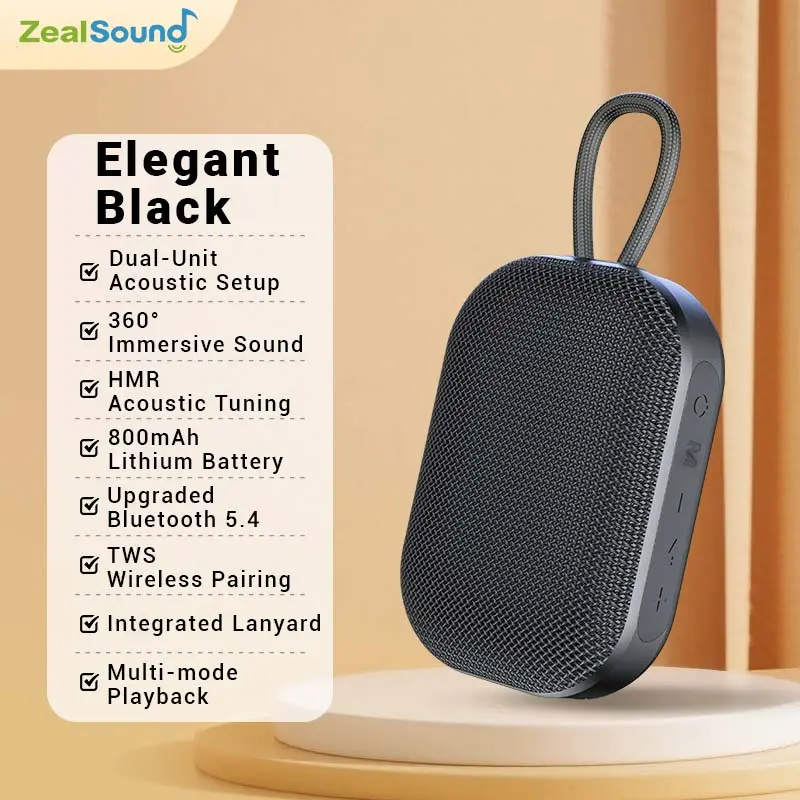 ZealSound D35 Ultra-Portable Dustproof Wireless Bluetooth Speaker Device - 52mm Full-Range Driver, Bass Diaphragm, 360° Surround Sound, 38H HISA Enhanced Spatial Audio, Built-In Battery, USB Type-C, for PC, Laptop, Campfire Parties