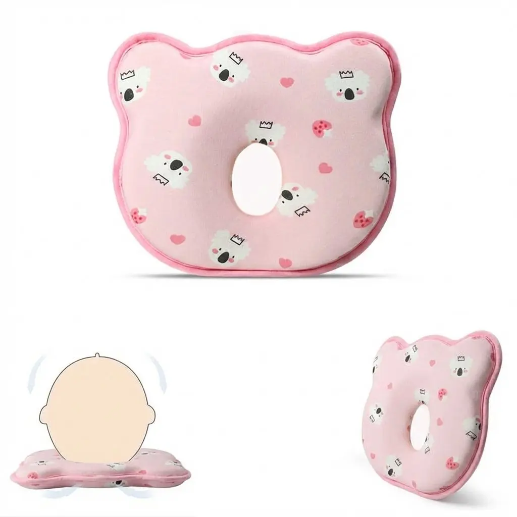 Memory Foam Infant Pillow with Adorable Bear Design Breathable Fabric Set for Boys & Girls Prevents Flat Head Syndrome Soft Neck Support Travel-Friendly Mother’s Day